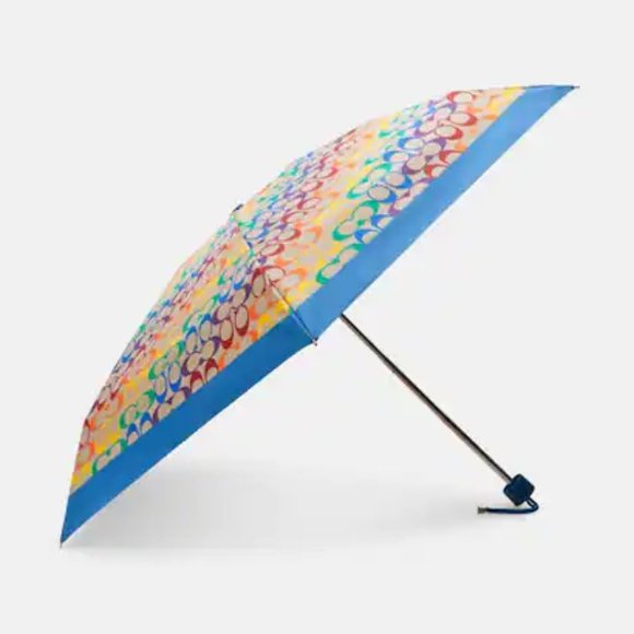 🌈 ❤️ Coach Uv Protection Mini Umbrella In Rainbow Signature *special edition* - Picture 2 of 9